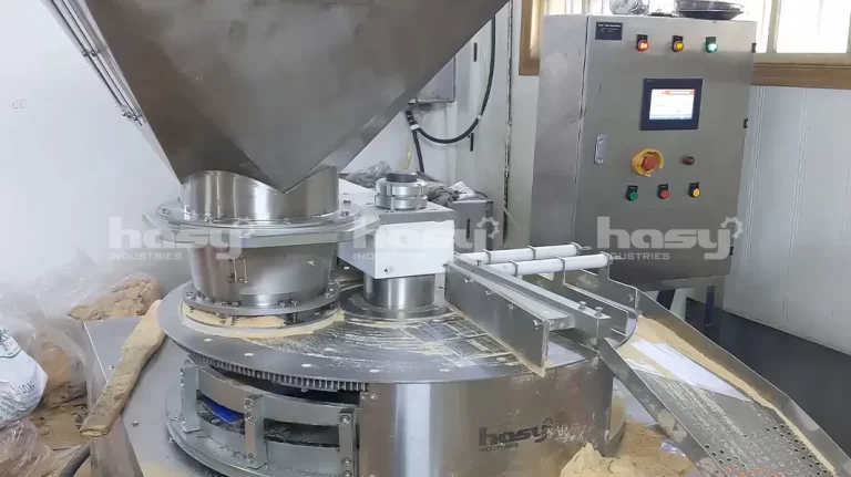 Máy ép lương khô dạng bàn xoay HASY với phễu nạp liệu và tủ điều khiển